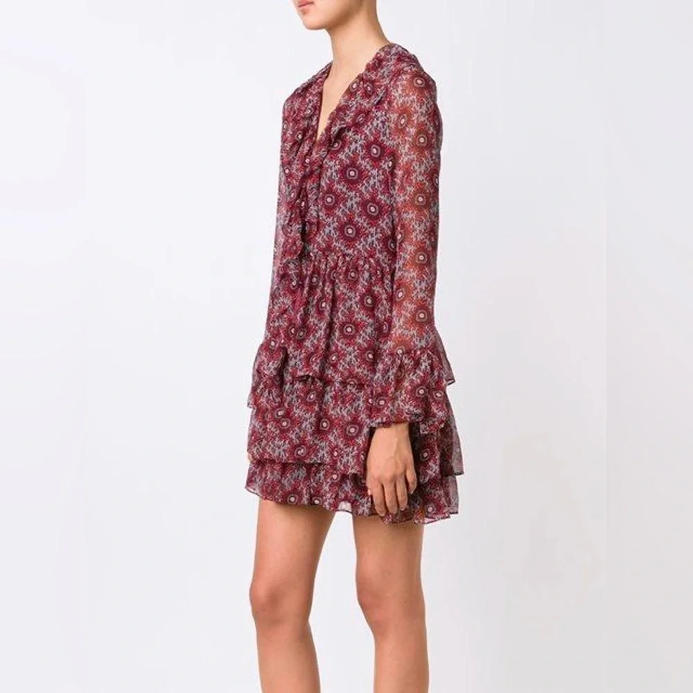 100% Silk Cinq á Sept Jasmine Floral Ruffle Fringe Dress - Picture 3 of 14